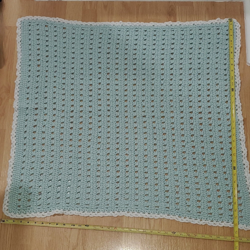 Handmade Crochet Baby Blanket - Mint Green and White (Tealish)